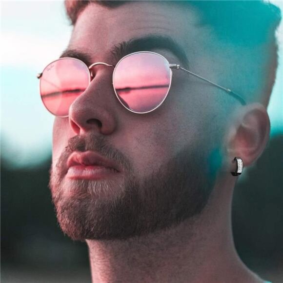 Stainless Steel Mens Hoop Earrings Huggie Earrings CZ Piercings 3 - Picture 6 of 7